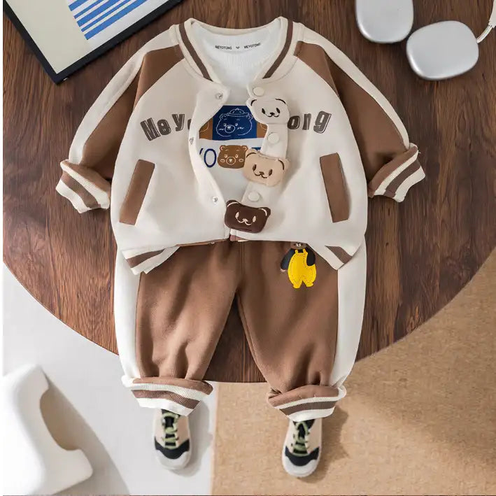 3-Piece Bear Print Outfit β Navy or Brown (1-5 Years)